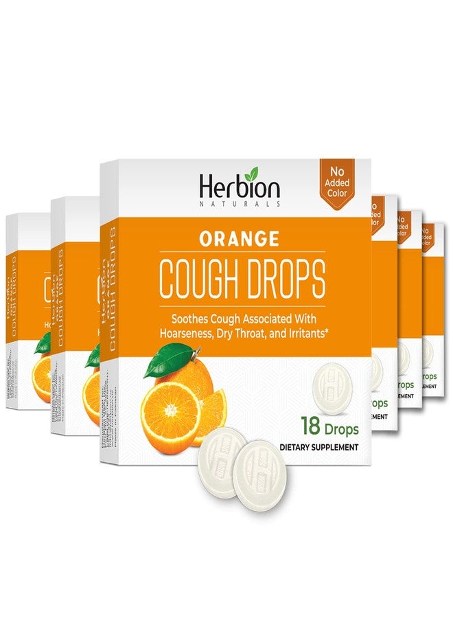 HERBION Naturals Cough Drops with Natural Orange Flavor, Dietary Supplement, Soothes Cough, for Adults and Children Over 6 Years, 18 Drops, Pack of 6, 108 Lozenges - Image 1
